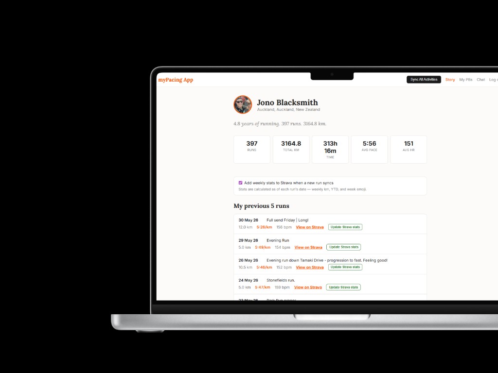 myPacing Story on MacBook